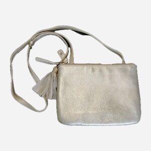 Talbots Champagne Gold Leather Crossbody Bag Tassel & Long Shoulder Strap EUC